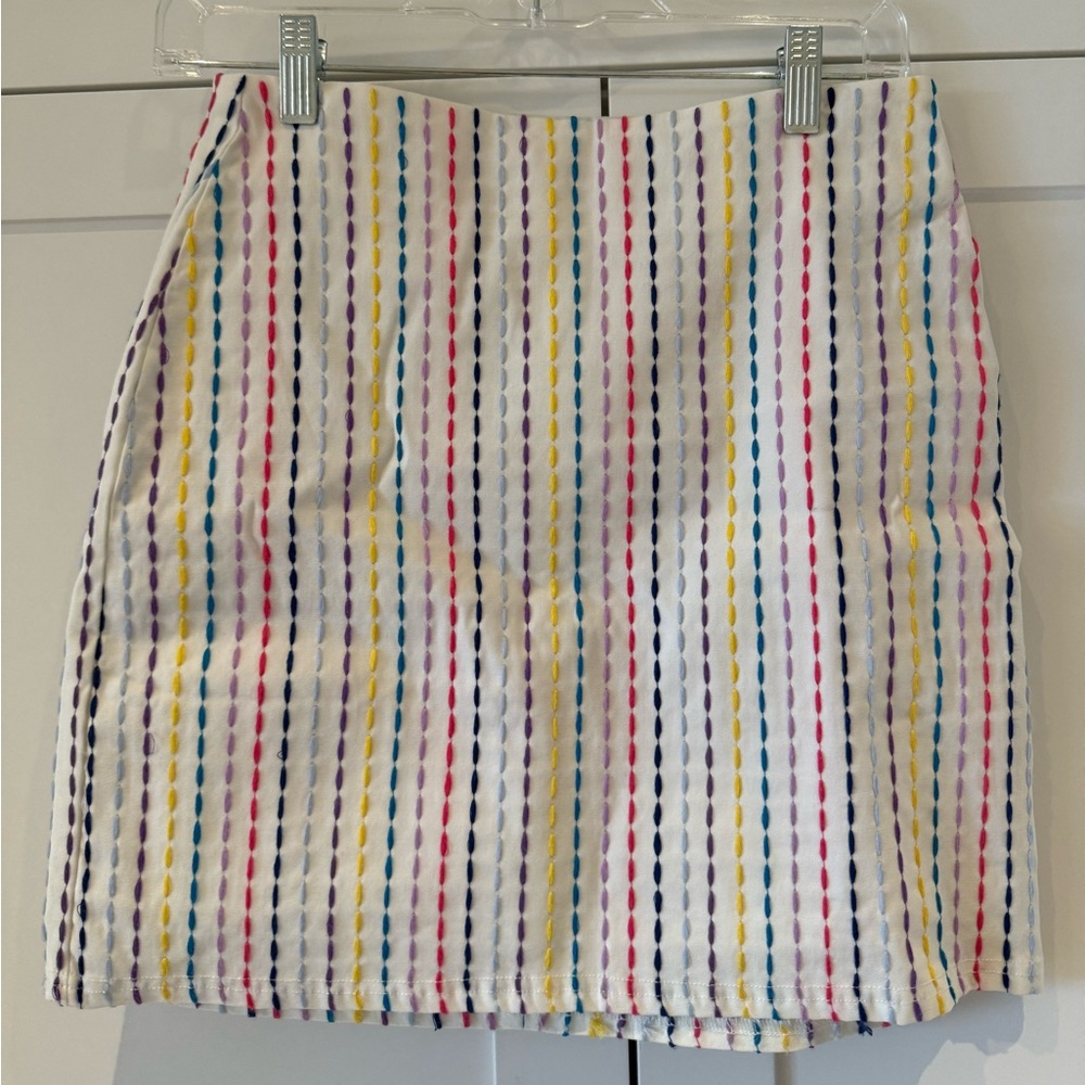 White Multicolor Stripe Mini Skirt